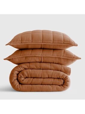 QUINCE European airy gauze Box Quilt Set Full/Queen Terracotta 7829